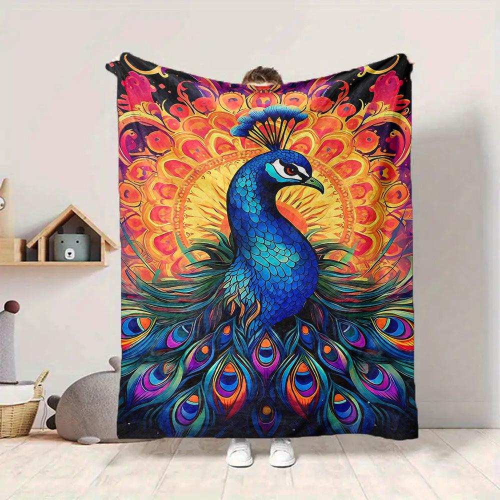 1pc Peacock Mandala Lightweight Flannel Blanket, Comfortable and Warm Blanket, for Office and Camping Sofa Bed, Livingroom173