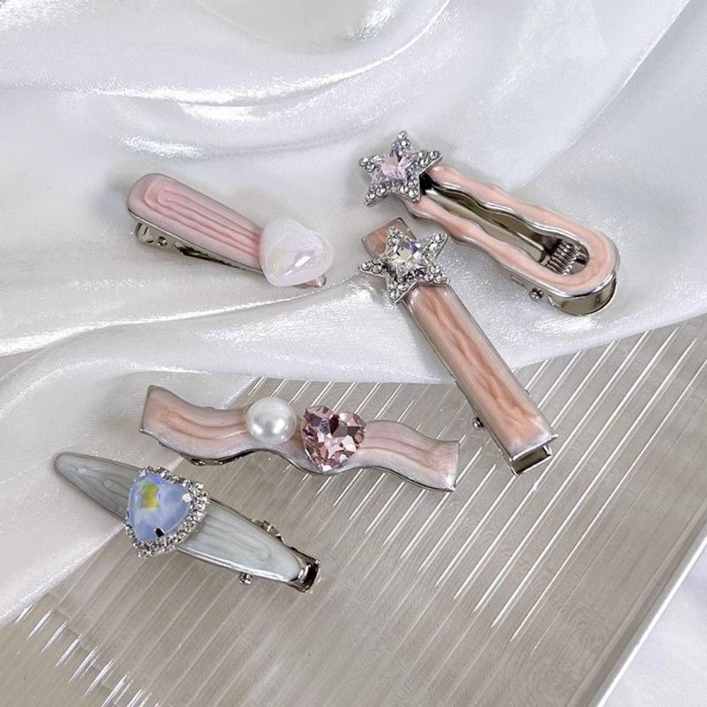 5Pcs/Set Heart Shape Hair Clips Cool Shiny Barrettes Fashion Hair Accessories  Women Girls
