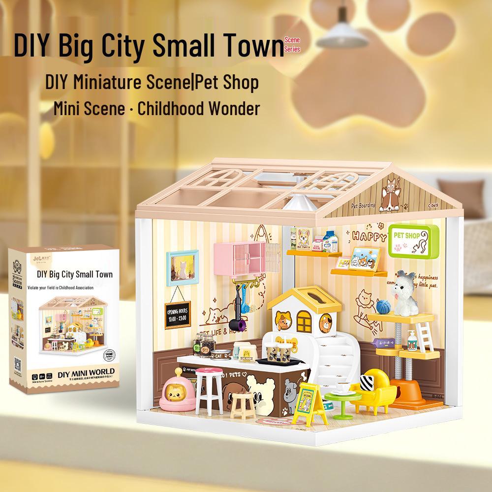 Детский DIY Домик-кукла Модель со светом - Большой Город и Маленький Город 3D Строительный Пазл Образовательная Игрушка Подарок