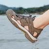 Fashion Mens Sandals Top Cowhide Upper Hollow Out Round Toe Outdoor Beach Walking Non Slip Durable Summer Beach Shoes Adjustable Buckle