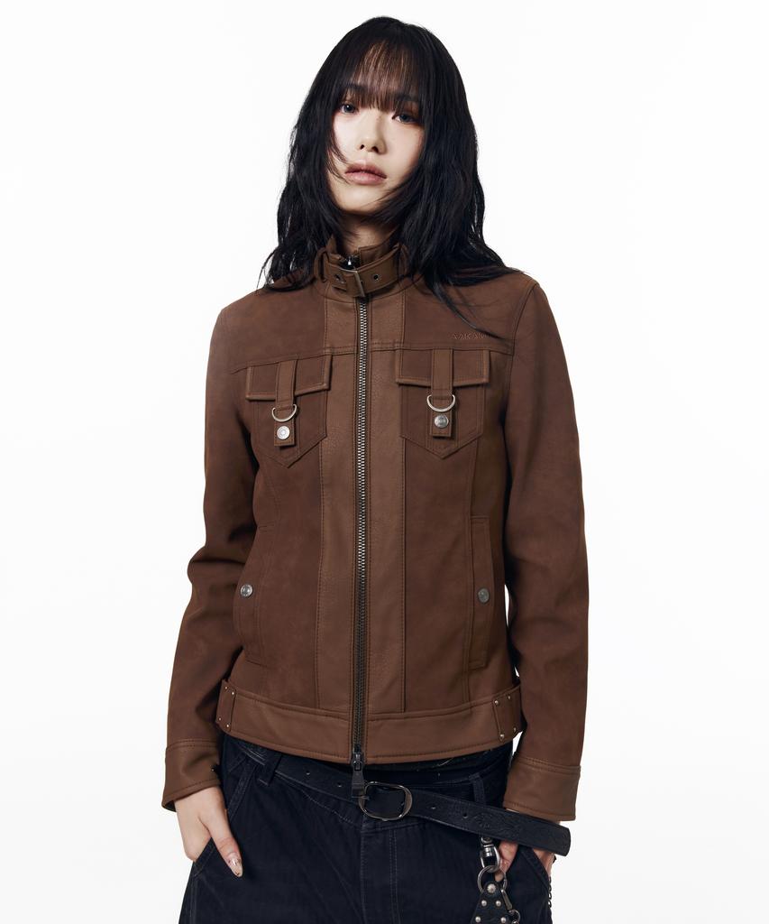 AAKAM Mixed Leather Jacket (Brown)