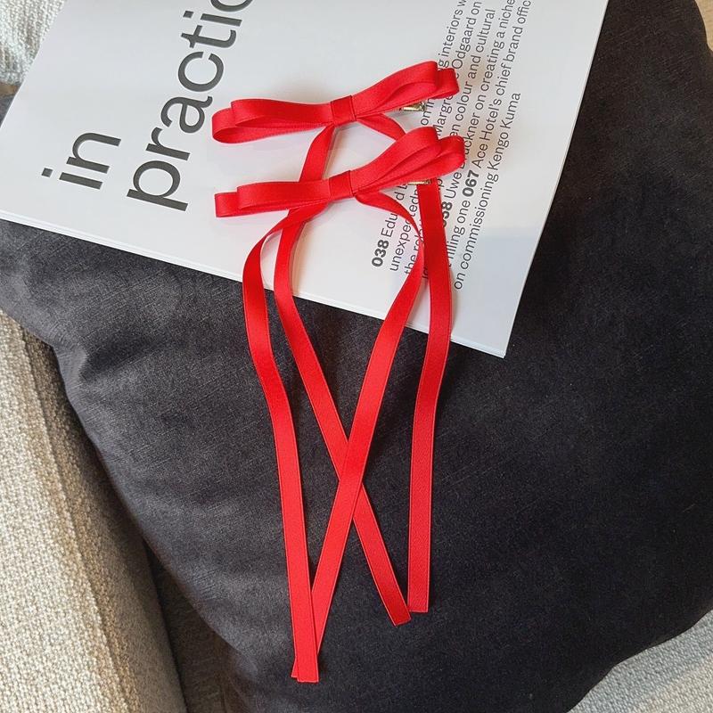 2Pcs Sweet Long Hairpins Ribbon Tassel Bowknot Hair Clip for Women Hair Braid Girl Party Barrettes Adult Headwear Accessories