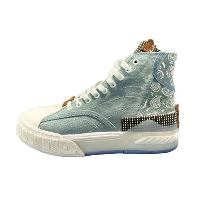 Li Ning Wei Wu Cashew Flower Повседневные высокие кроссовки для скейтбординга Женские кроссовки для скейтбординга Джинсово-синие AGCR216-1