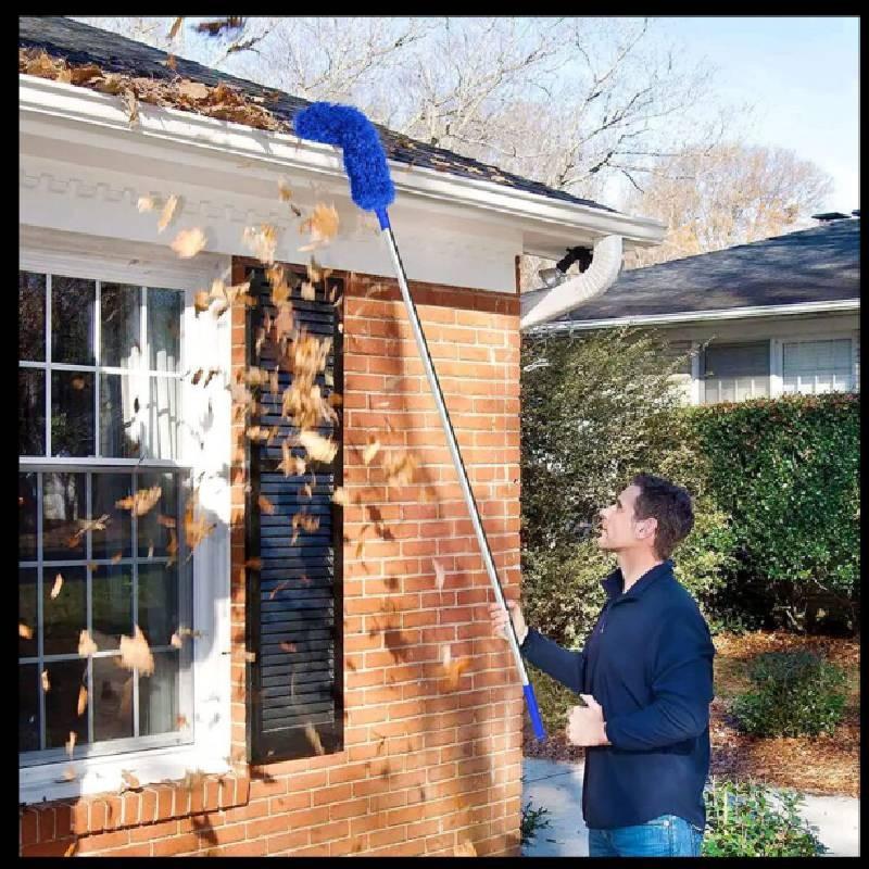 Roof And Gutter Cleaning Tool With Telescopic Pole And Dust Brush For Household Use