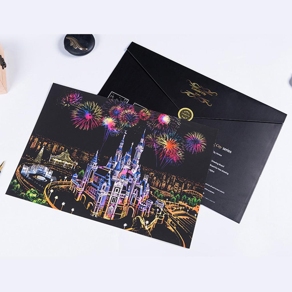 Наборы для рисования царапинами для взрослых, ночной вид на город, скретч-арт, радуга, блокнот для рисования, сделай сам, искусство, ремесло, пейзажная живопись