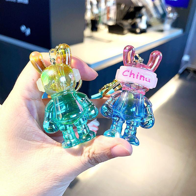 Colorful Glowing Rabbit Keychain Stylish Acrylic Cartoon Accessory For Bags And Keys