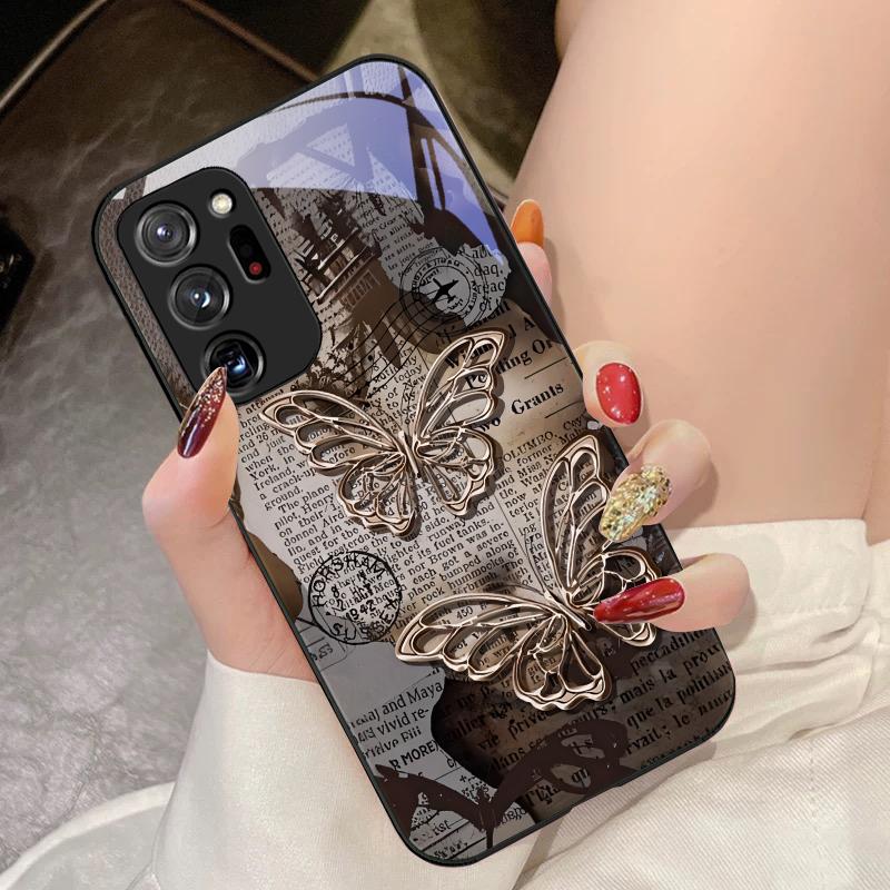 Винтажная бабочка для Samsung Galaxy Note 8 9 10 PRO 20 Ultra A01 02 03 Core 04E 4G 12 13 5G Закаленное стекло Чехол для телефона