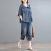 Denim Set Women's Summer Loose and Thin New Covering Vintage Embroidery Casual Two Piece Set Tide