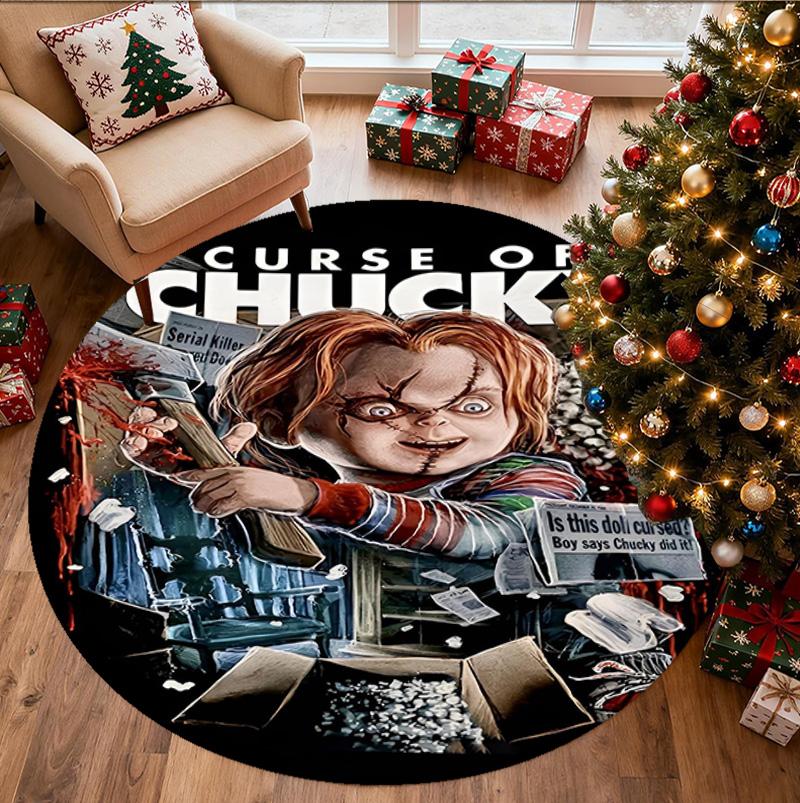Bride of Chucky Pattern Round Rug, Indoor/Outdoor Mat, for Picnic, Gameroom, Bedroom, Office, Living Room, Home Decor Carpet, Birthday Gift