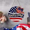 Independence Day Welcome Sign Wooden Plaque Decoration Memorial Day Wooden Patriotic Wreath Wall Hanging Outdoo
