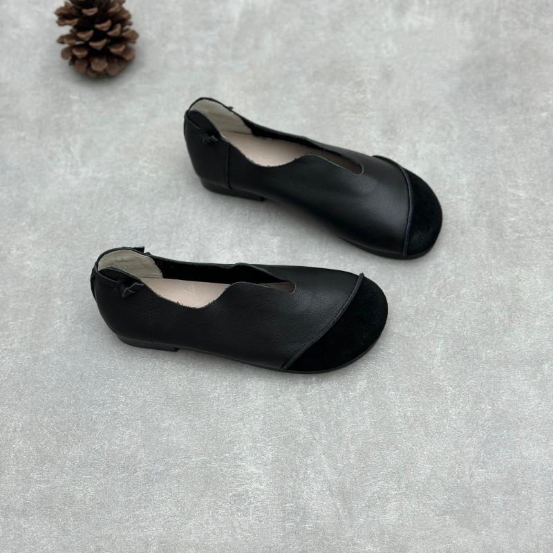 Туфли из натуральной кожи, весна-лето, круглый носок, подходящие по цвету, простые и универсальные, повседневные туфли из мягкой коровьей кожи с мягкой подошвой