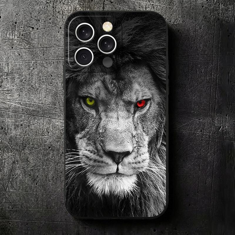 Лев Мужчина Король Мягкий Чехол для Телефона для iPhone 16 16E 17 Air 15 Pro Max 14 Plus 13 Mini 11 12 7 Черный Чехол Задняя Панель