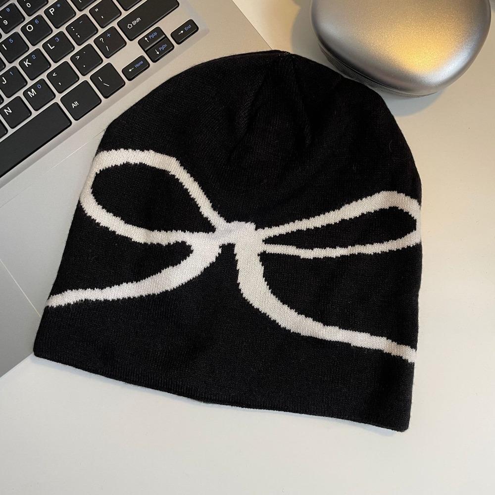 Revealing Face Small Winter Warm Hats Bow Pattern Knitted Beanies Y2k Warm Thick Hats Autumn