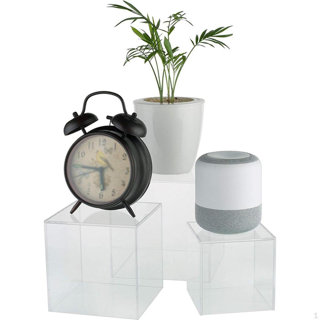 3 Pack Acrylic Cube Display Storage Boxes 4" 5" 6" Versatile Cupcake Stand for Cosmetic Perfume