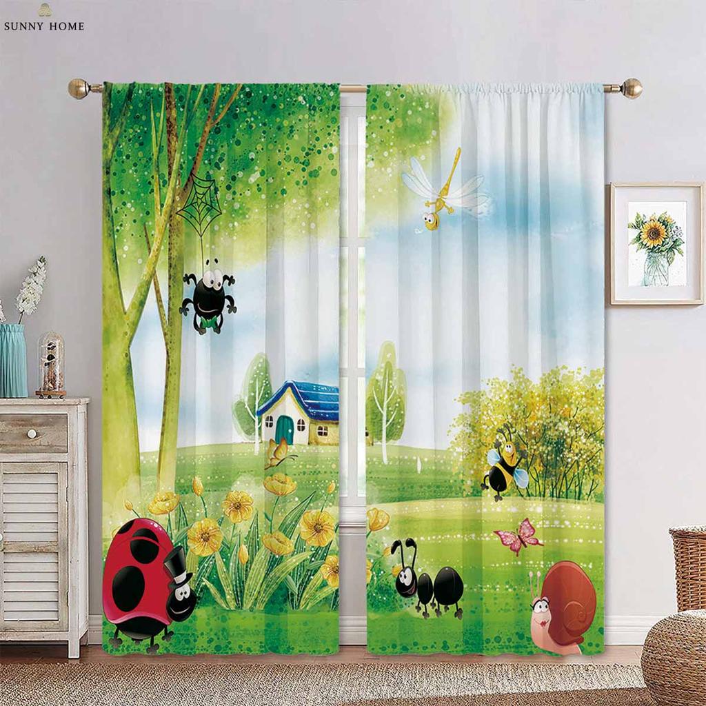 Шторы с рисунком лесных животных из мультфильмов, подходящие для гостиной, кухни, детской комнаты, декоративные шторы, 2 шт.