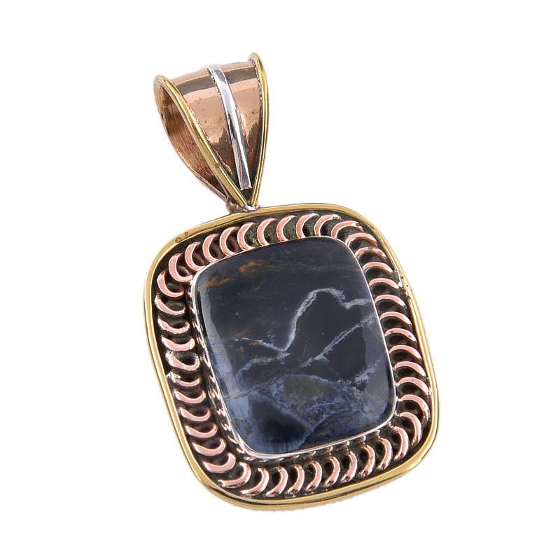 Natural Pietersite Gemstone 925 Solid Sterling Silver TwoTone Pendant 1.50" R6S26