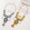 Bohemian Retro Alloy Rhinestone Turquoise Tassel Earrings & Necklace Set