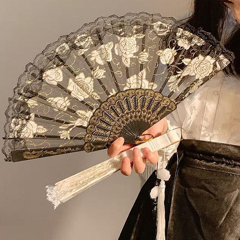 Кружевные декоративные веера Складной ручной веер Черный Белый Веера для танцев Свадебная вечеринка Сценическое представление Веер Подарки для гостей