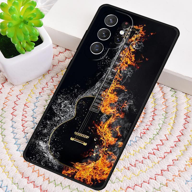 Music Flames Bass Guitar Silicone Phone Case For Samsung Galaxy note 10 pro S26 S25 S24 S23 S22 S21 Plus S25Ultra Capa Cover