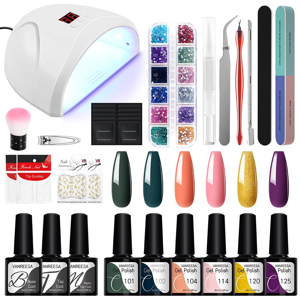 VANREESA Набор гель-лаков для ногтей с лампой для сушки ногтей, замачиваемый УФ-светодиодный полуперманентный набор гелей для ногтей, набор инструментов для дизайна ногтей