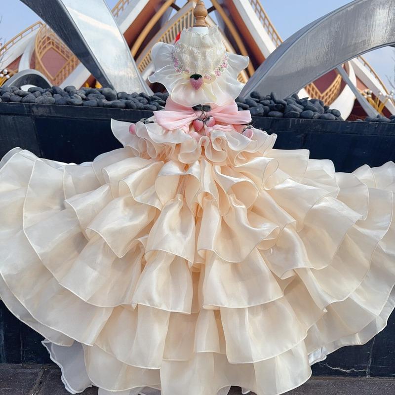Dogs Wedding Dress Gown with Detachable Long Tailing,Spring Pet Puppy Formal Apparel Princess Clothes for Parties Photographing