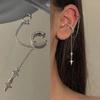 Sweet Retro Non-Piercing Cuff Ear Clip Earring For Women Shiny Silver Crystal Tassel Rhinestone Star Fake Cartilage Piercing Jewelry Cool Ear Clip