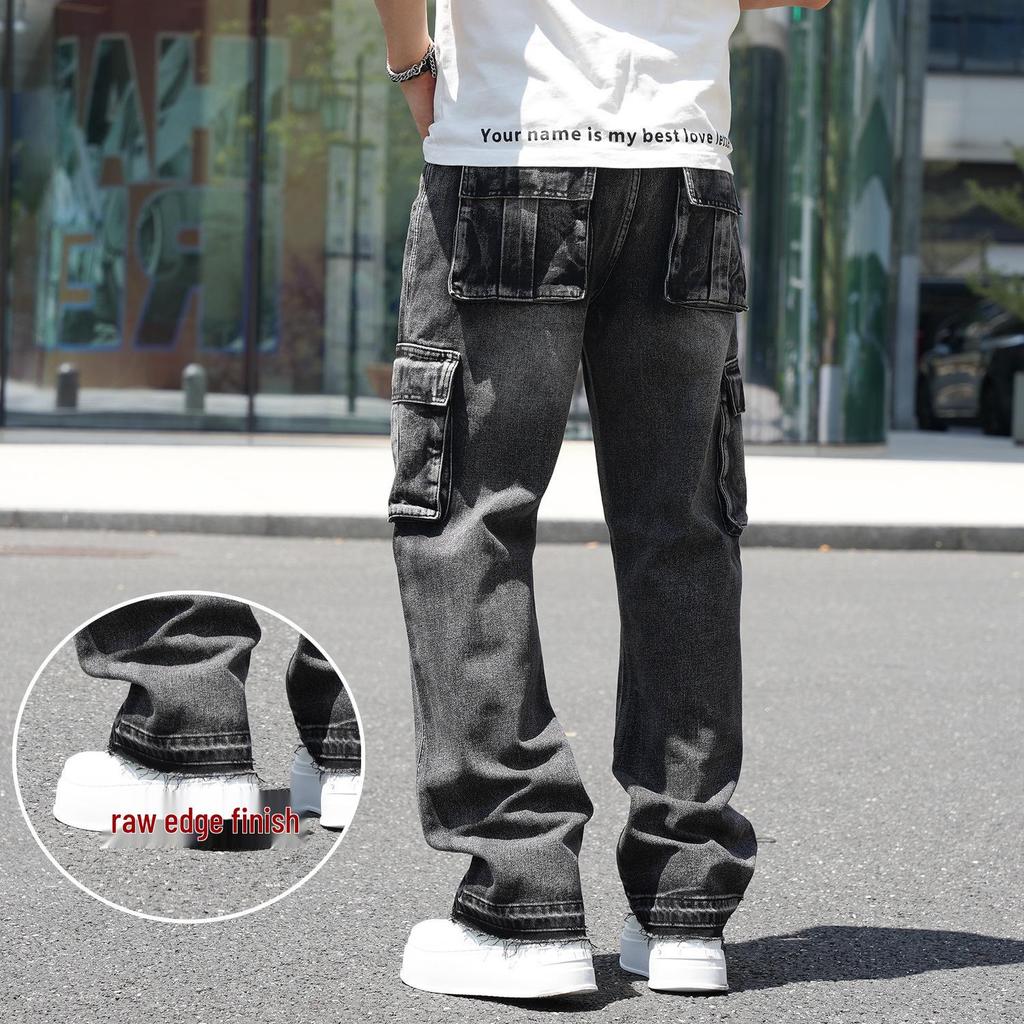 Мужские джинсы американского стиля с широкими штанинами и множеством карманов, свободные рабочие джинсы, большой размер