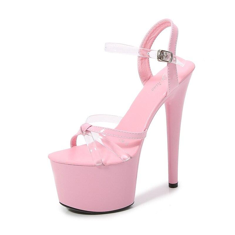 Женские туфли на шпильке, модные сандалии из лакированной кожи с прозрачной пряжкой, серия 181, каблук 16,5 см, платформа 7 см, LFD