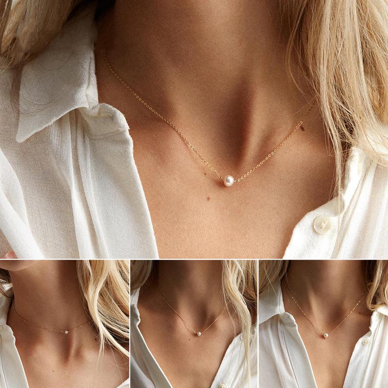 Fashion Trends Stainless Steel Choke Ring Imitation Pearl Necklace Women's Gold Layered Chain Necklace Jewelry