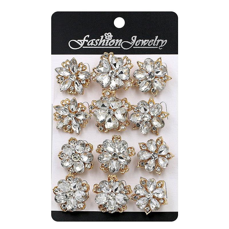 Weiman Small Crystal Flower Brooch Pins Set Pack of 12 for Women DIY Wedding Bouquets Gold or Silver Plated for Parties or Gifts