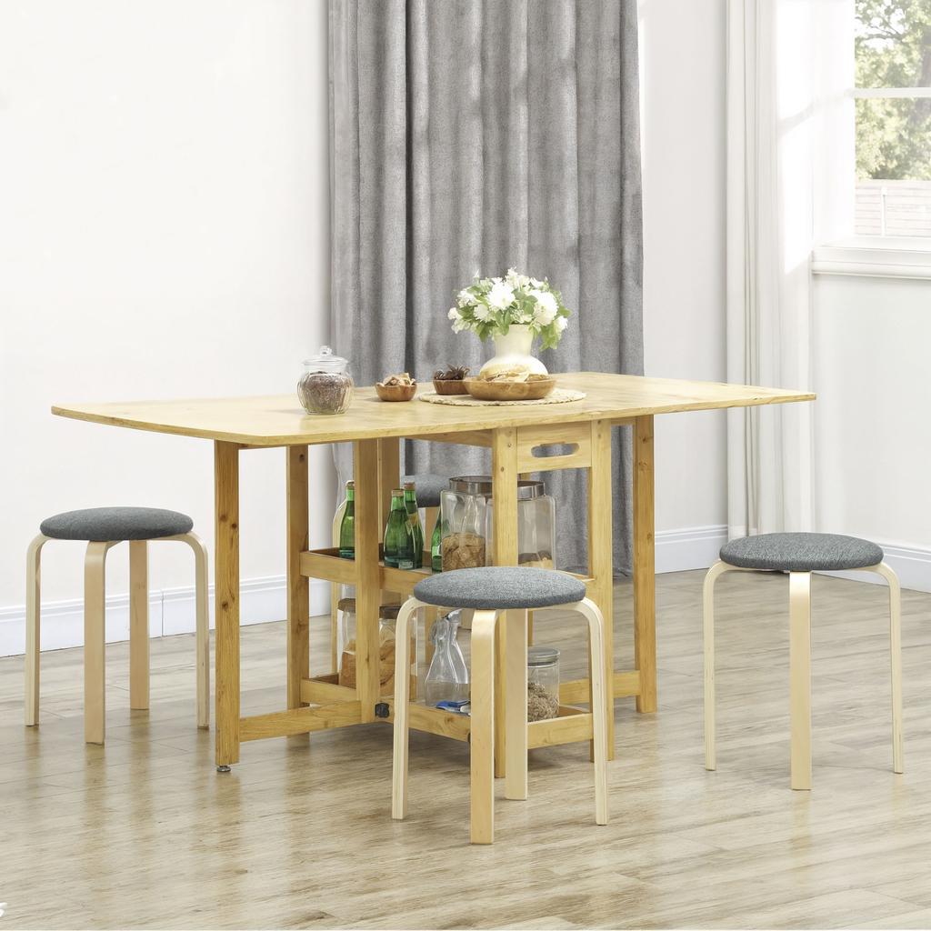 Padded Stool 4 Piece Set Stackable Painted Surface Wooden Legs Gray