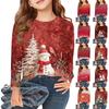 Рождественские футболки с длинным рукавом для девочек, детские осенние топы с круглым вырезом и принтом, базовые футболки