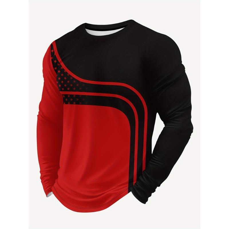 Мужская спортивная мода Градиентная краска Принт Mar Футболка с круглым вырезом и длинным рукавом Весна Осень Повседневные топы Одежда для спорта на открытом воздухе Футболка