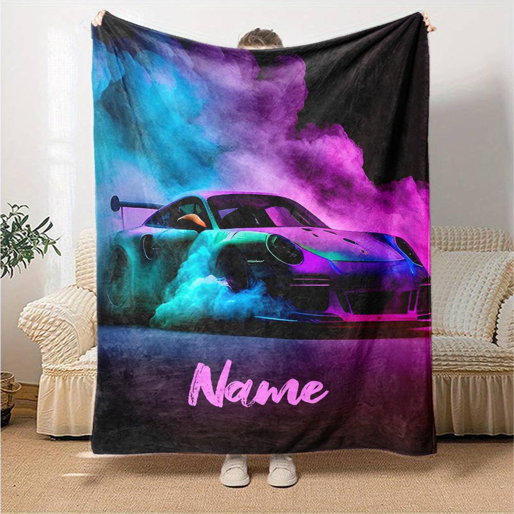 Custom Name Racing Theme Printed Blanket - Perfect for Couch, Bed, Travel & Outdoor Use | Machine Washable, Cozy & Durable.