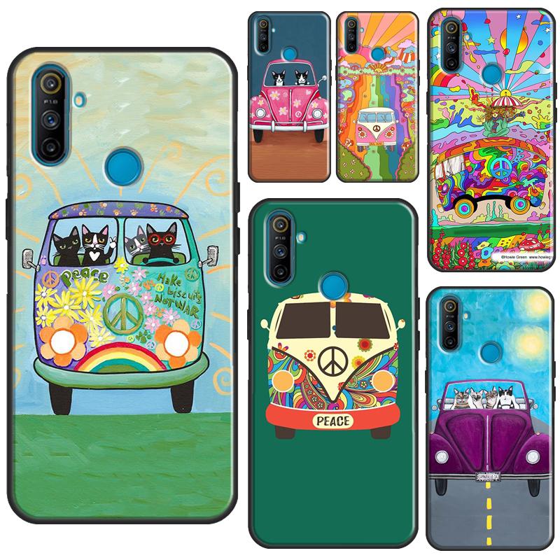 Чехол Hippy Peace Bus Cat для OnePlus 9R 8T Nord2 9 10 Pro для OPPO Realme 9i 8i 8 Pro GT Neo 2 GT Master Cover