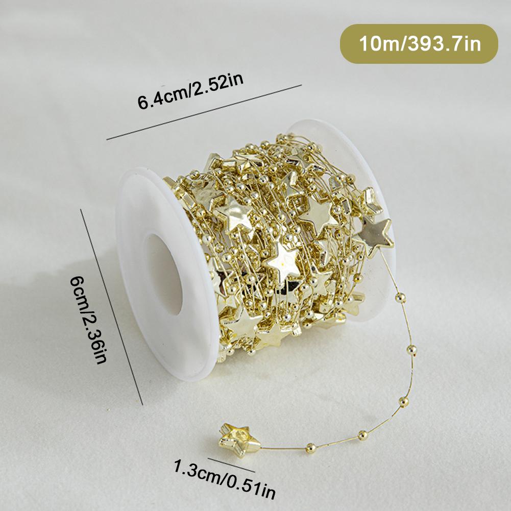 5M/10M Christmas Tree Pearl String Imitation Pearl Beads Chain Metallic Gold Bead Wire Trim for DIY Garland Wedding Party Decor