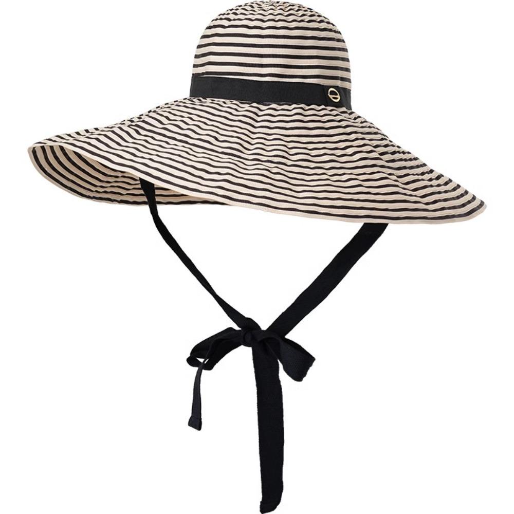 with Windproof Strap Women Striped Fisherman Hat Solid Color Sunshade Hat Bucket Hat  Camping