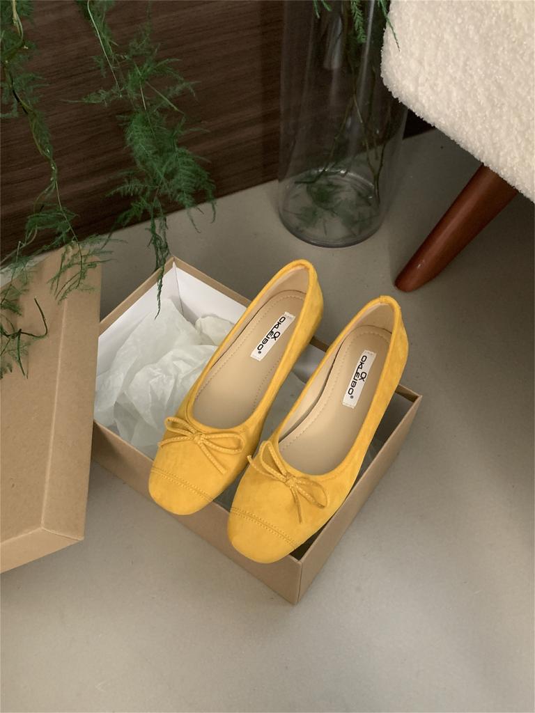 Fashion 6 Colors Women Faux Suede Bowtie Ballets Shoes Ladies Dress Slip On Flats Loafers Female Soft Soled Moccasines Pig Toe Ballerina