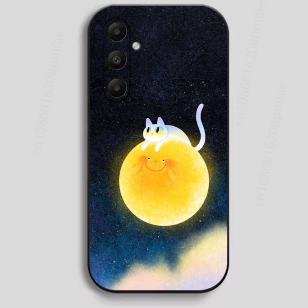 Чехол для телефона 'Милые животные на Луне' для Samsung Galaxy A13, 21s, 22, 31, 32, 40, 52, 71, A91, Мягкий черный корпус