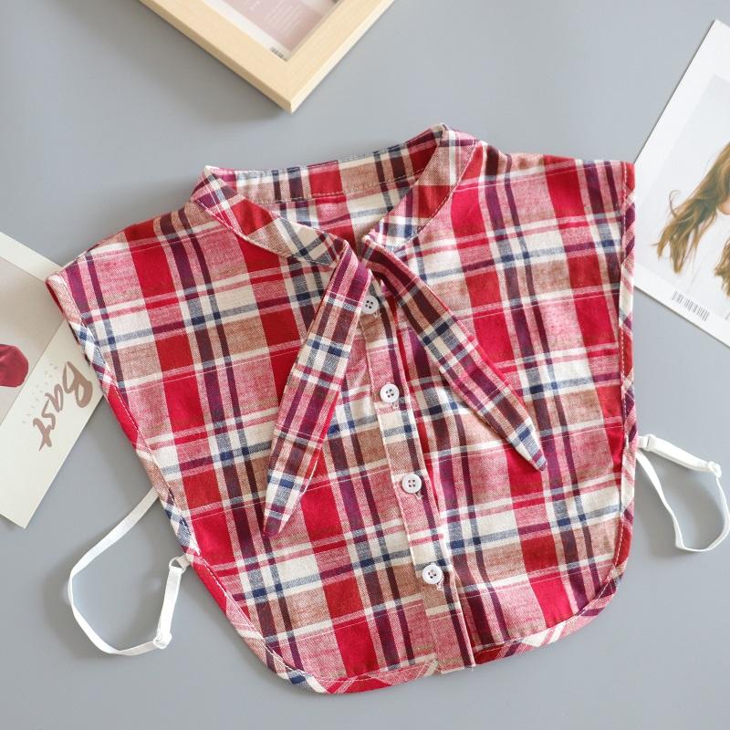 Front Tie Fake Collared Shirt Plaid False Collar Woman Vintage Detachable Collar For Sweater Blouse Half Shirt Accessories