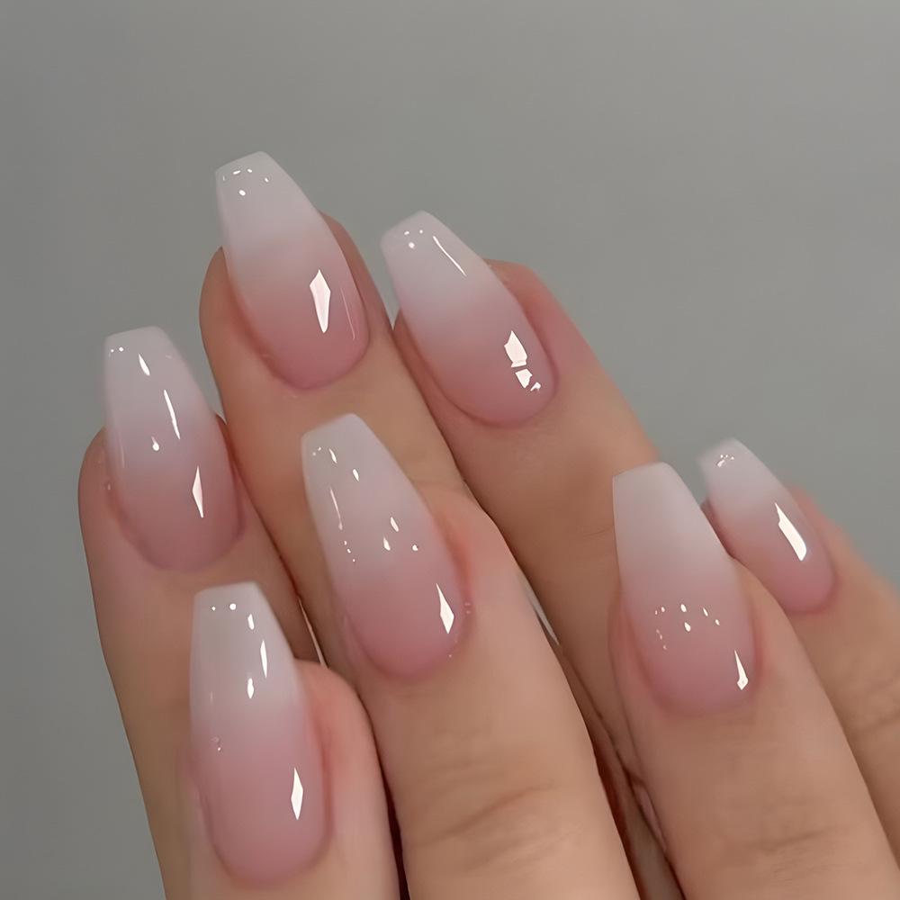 Best-Selling Wearable Nails: Sweet Girl Ice Clear Gradient Nude Gingham Nail Art