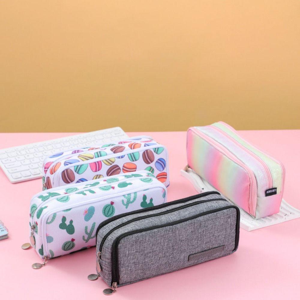 Large Storage Pencil Bag 3 Compartment Pencil Pouch Portable Pen Case Office
