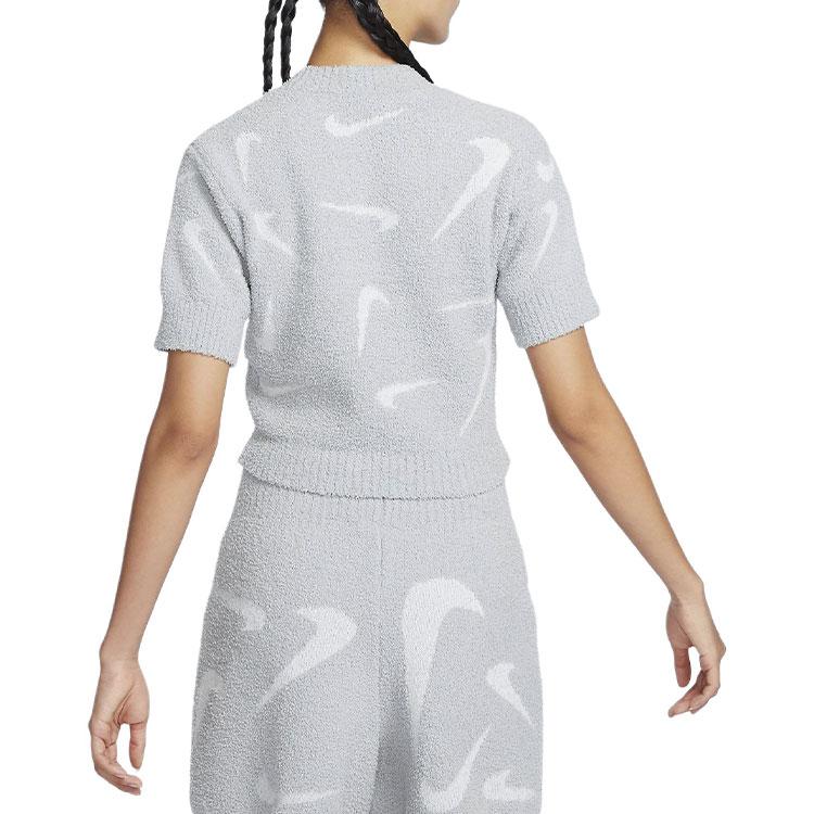 Nike Спортивная одежда Phoenix Cosy All-Over Print Укороченная повседневная футболка с короткими рукавами Женские топы Светло-дымчато-серые FD4287-077