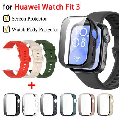 Для Huawei Watch Fit 3 Чехол и ремешок ПК Жесткий чехол Закаленное стекло Защитный браслет для Huawei Fit3 Аксессуары