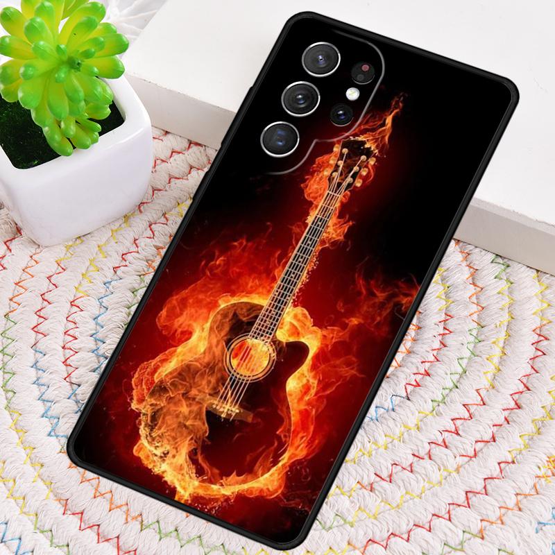 Music Flames Bass Guitar Silicone Phone Case For Samsung Galaxy note 10 pro S26 S25 S24 S23 S22 S21 Plus S25Ultra Capa Cover