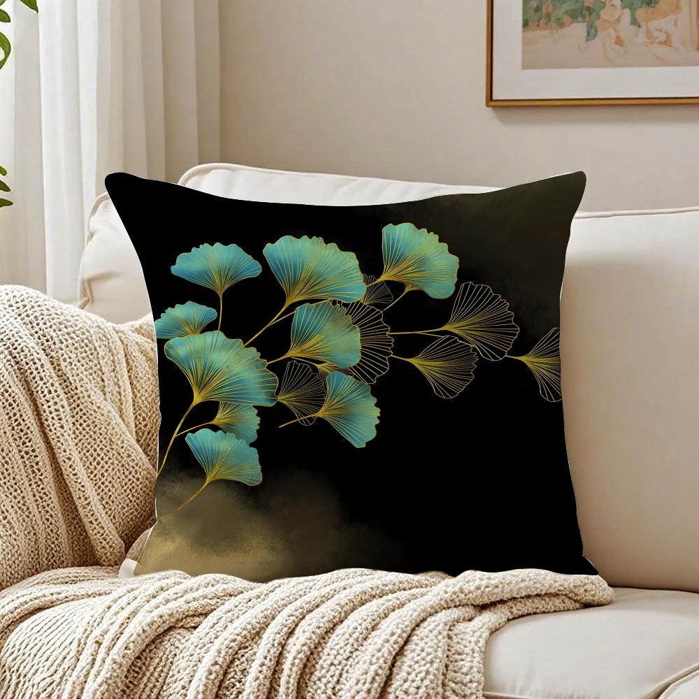 Simple Vibrant Ginkgo Leaves Pillow Case Double-Sided Plush Sofa Cushion Covers Organic Breathable Invisible Zipper