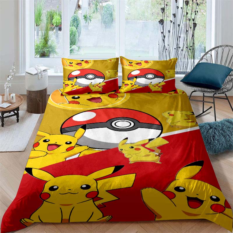 2026New Pikachu Cartoon Three-piece Bedding Set, Suitable for Bedroom Decor, Available in Large and Extra-large Sizes.