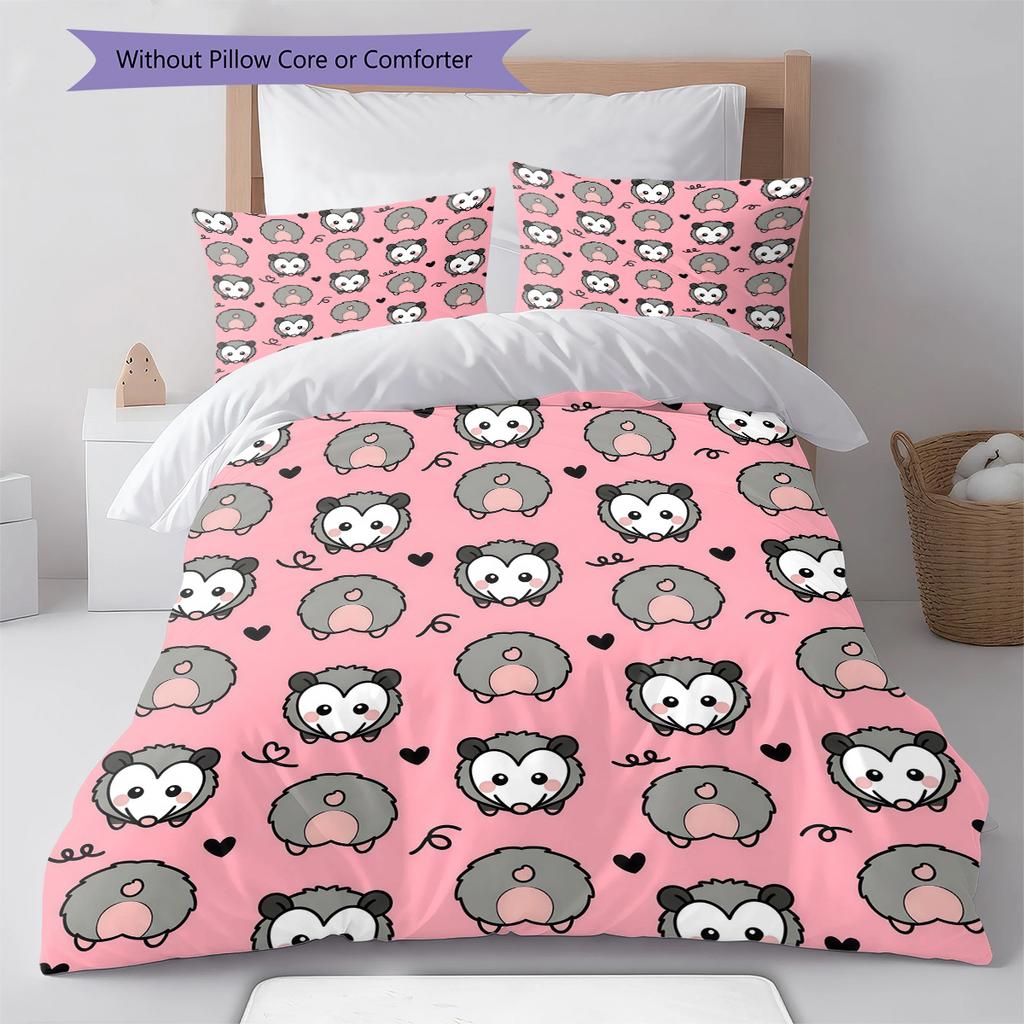 Pink Cartoon Art Pattern Bedding,Quilt Set Quilt Cover Pillowcase Home Birthday Gift (1 * duvet cover + 2 * pillowcase, without core)