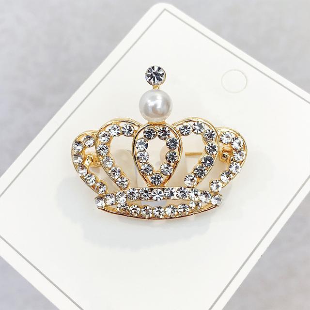 Fashion Crown Brooches Gold Silver Color Rhinestone Pearl Lapel Pin Dress Decoration Buckle Badge Jewelry Accessories For Women