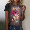 Женская летняя футболка с круглым вырезом, 3D-принтом, свободного кроя, с коротким рукавом, с цветочным узором